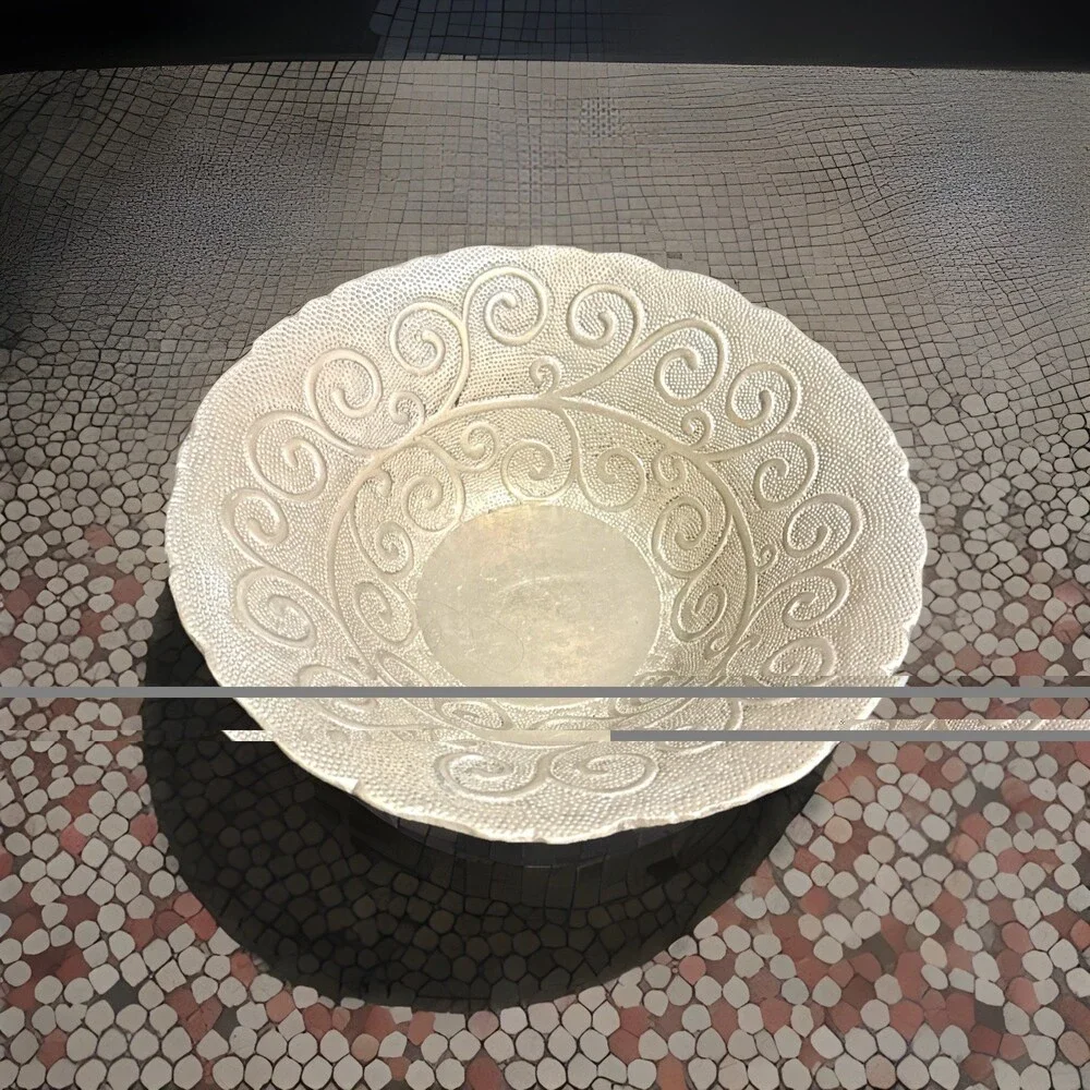 Hand Hammered METAL SERVING BOWL SWIRLING DESIGN INDIA CATERING LARGE  12